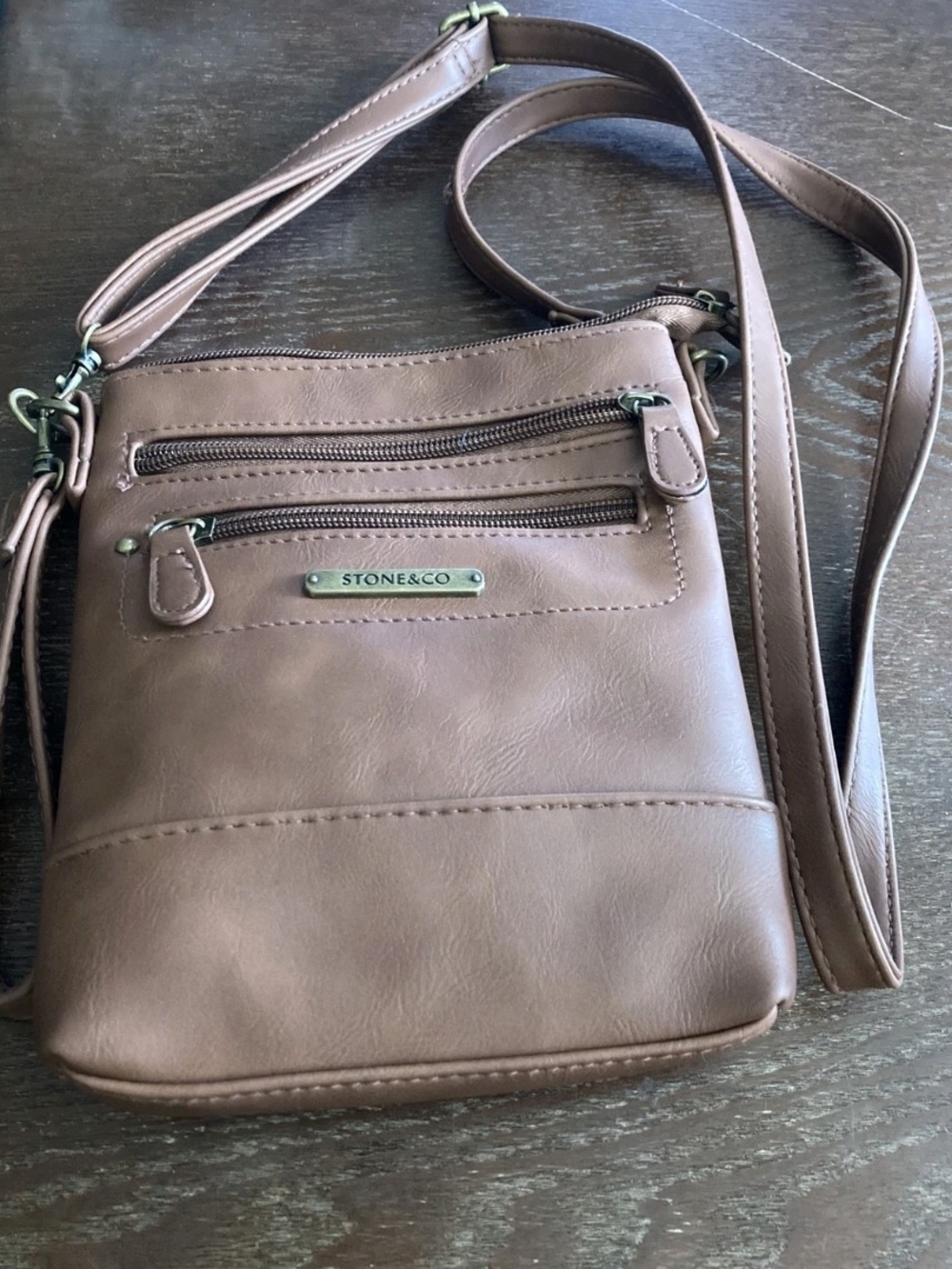 Stone & Co. Tan Compact Crossbody Bag with Front Zip Pockets